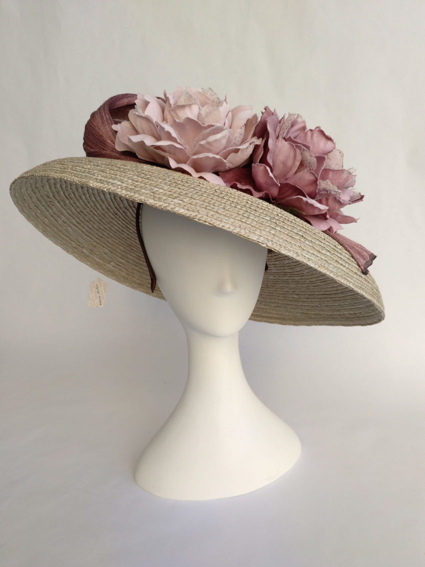 Sombrero paja natural gris flores rosas CELIA 0