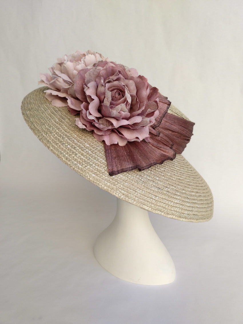 Sombrero paja natural gris flores rosas CELIA 2