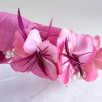 Diadema seda rosa con flores NILO2