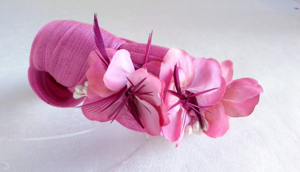 Diadema seda rosa con flores NILO